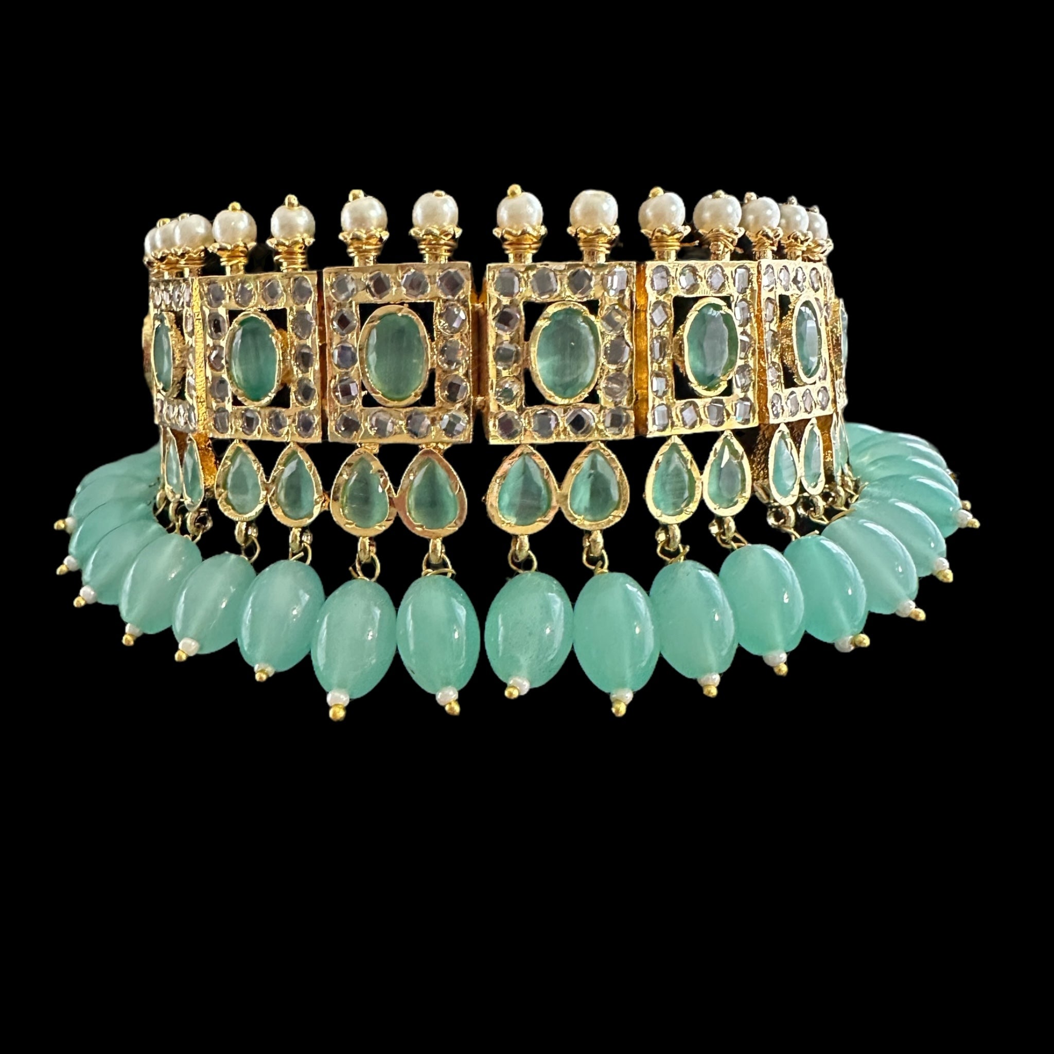 C506 Gauhar hyderabadi choker in mint blue ( READY TO SHIP )