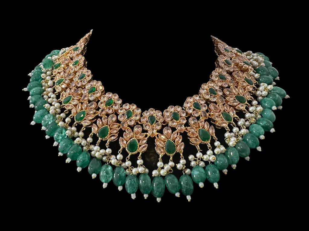 BR500 Kafiya bridal set in golden / champagne  stones and green beads ( READY TO SHIP )