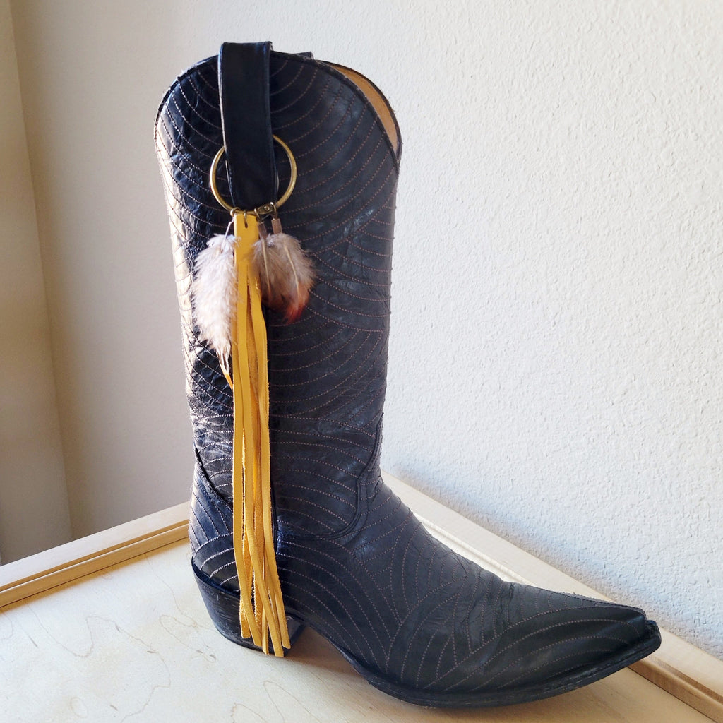 Boho Western Boot Bling Charm with Leather Fringe 500d