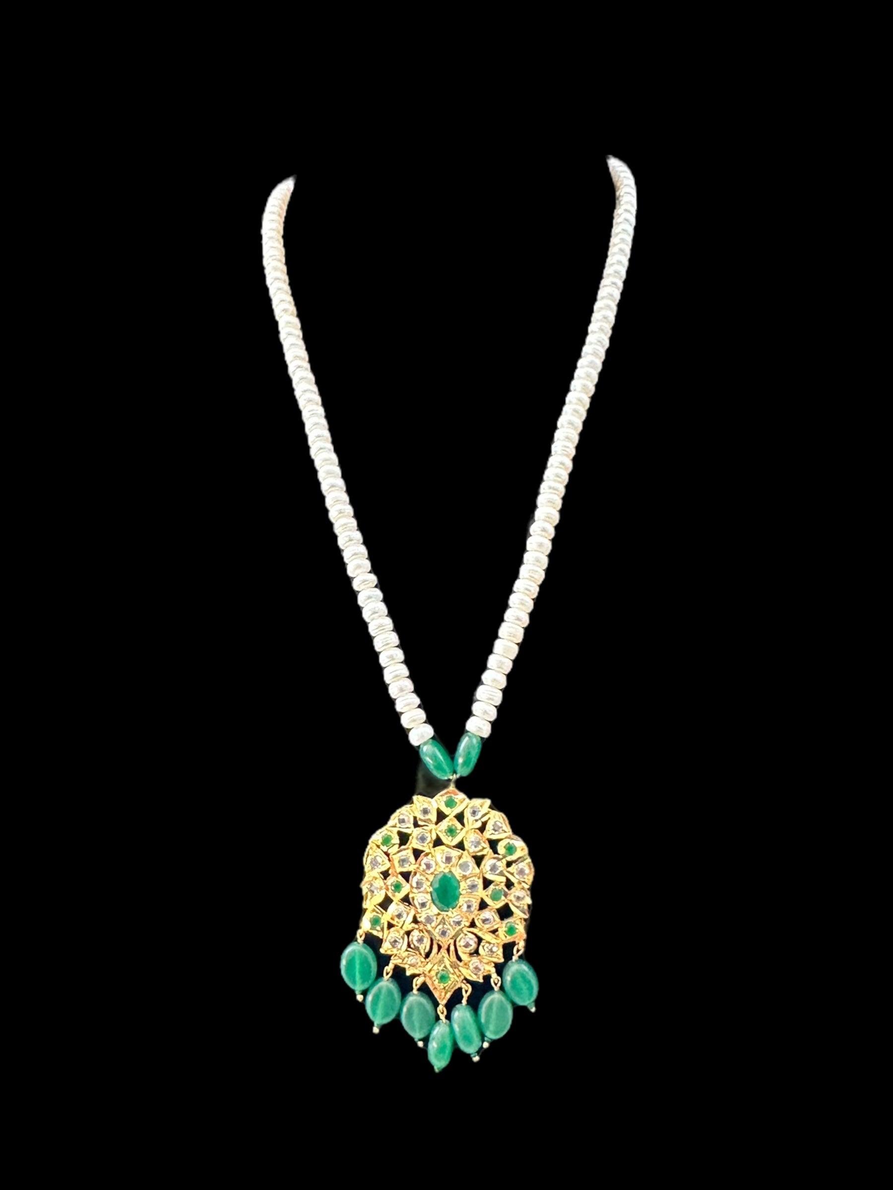 PS490 Neelam freshwater pearl   pendant set  - Green ( READY TO SHIP )