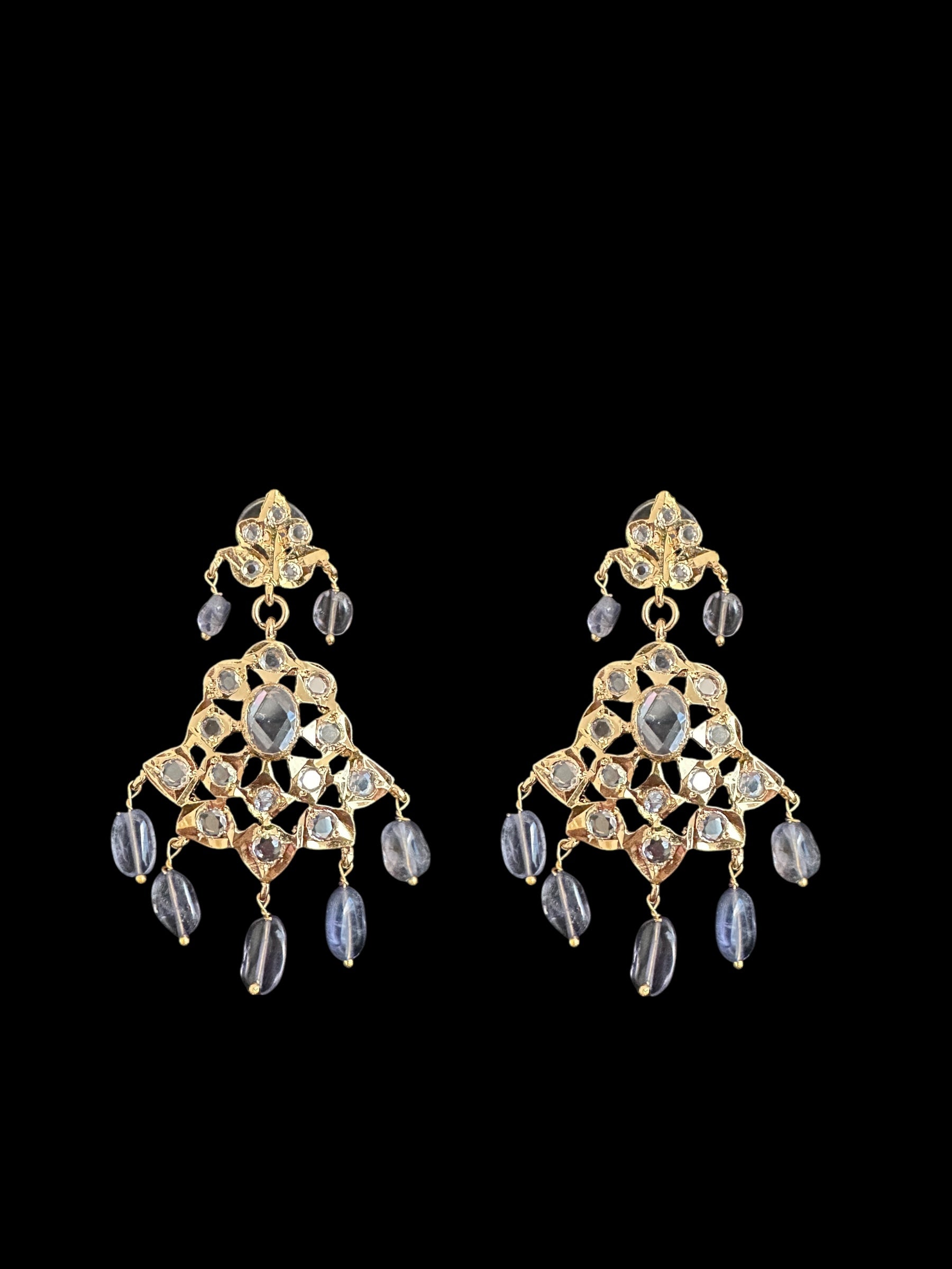 DLN124 Khushi long necklace with earrings in real tanzanite beads ( READY TO SHIP )