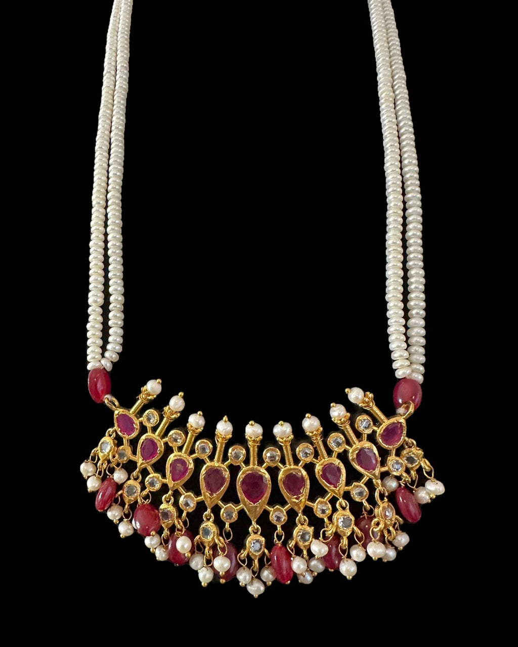 PS557 Hyderabadi / Nizami tirmani in fresh water pearls with chandbali( READY TO SHIP )