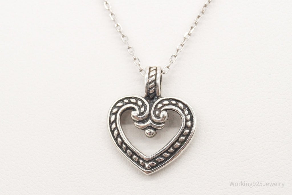 Vintage Designer ATI Art Deco Open Heart Sterling Silver Necklace