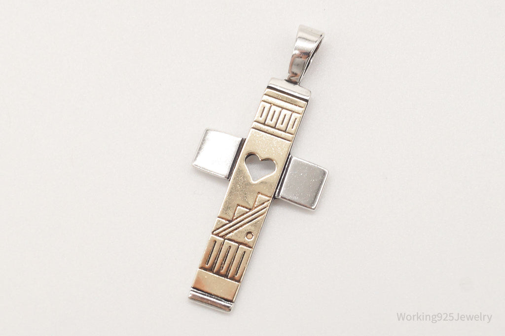 VTG Native Designer Carolyn Pollack RMT 14K Gold Sterling Silver Cross Pendant