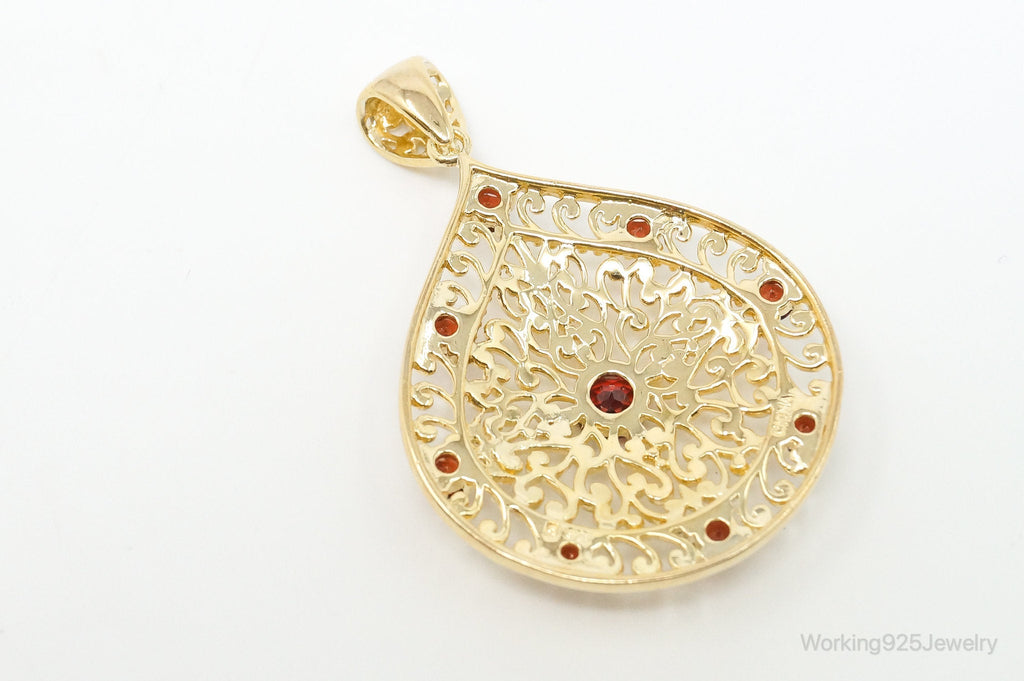 Designer Ross Simons Garnet Motif Gold Over Sterling Silver Pendant