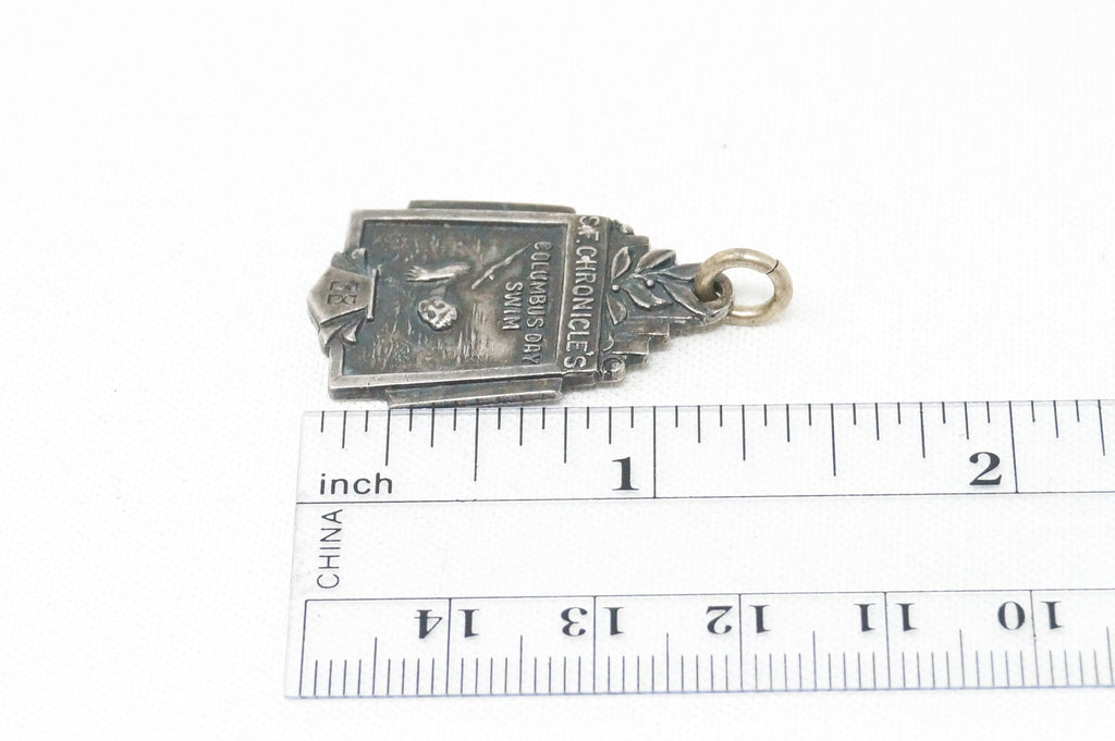 Vintage Antique 1938 Columbus Day Swim Sterling Silver Necklace Pendant