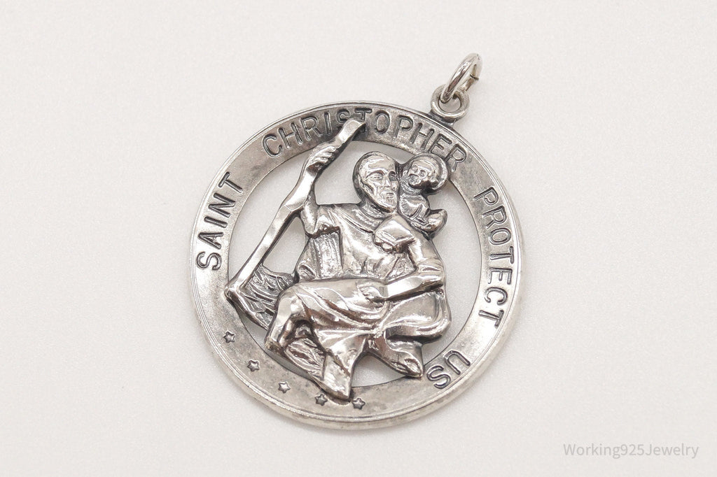 Antique Theda Saint Christopher Protect Us Sterling Silver Pendant