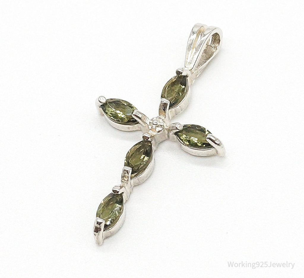 Vintage Peridot Cross Sterling Silver Pendant