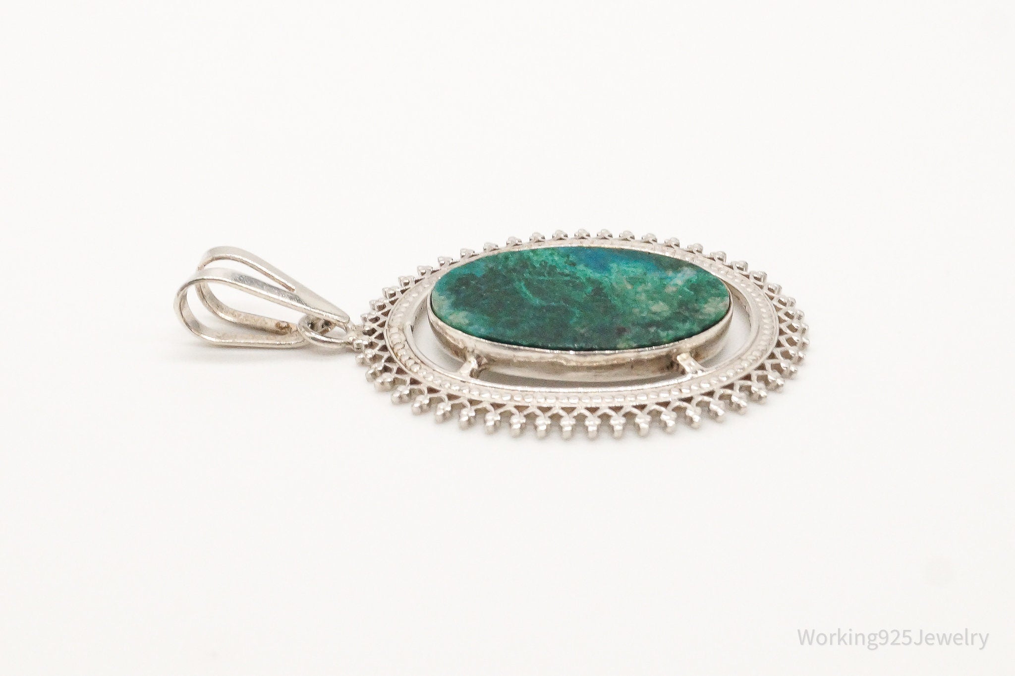 Vintage Large Chrysocolla Sterling Silver Pendant