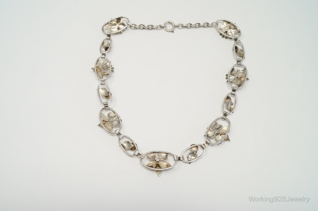 Lang Antiques Floral Link Sterling Silver Necklace
