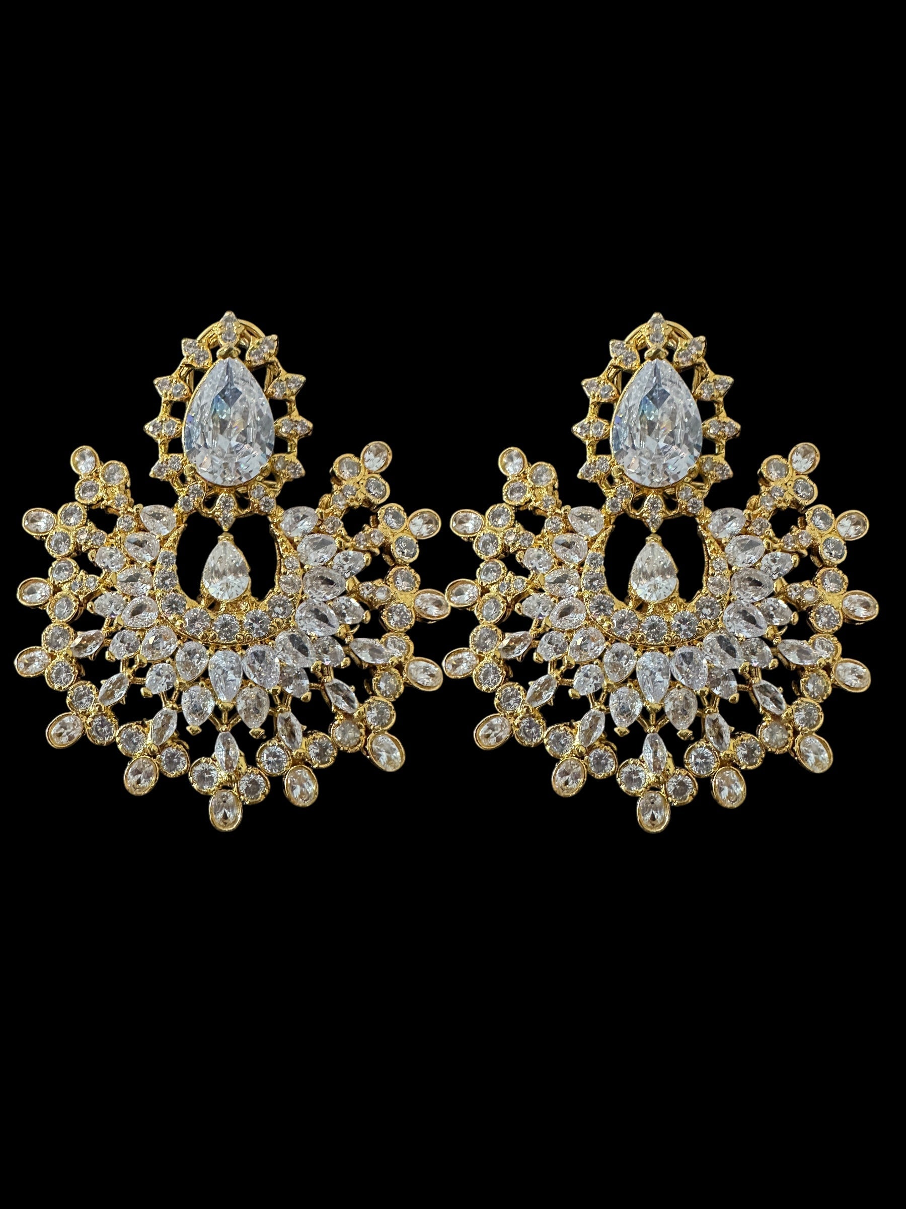Subhana gold plated chandbali earrings tika set  -clear  ( READY TO SHIP )
