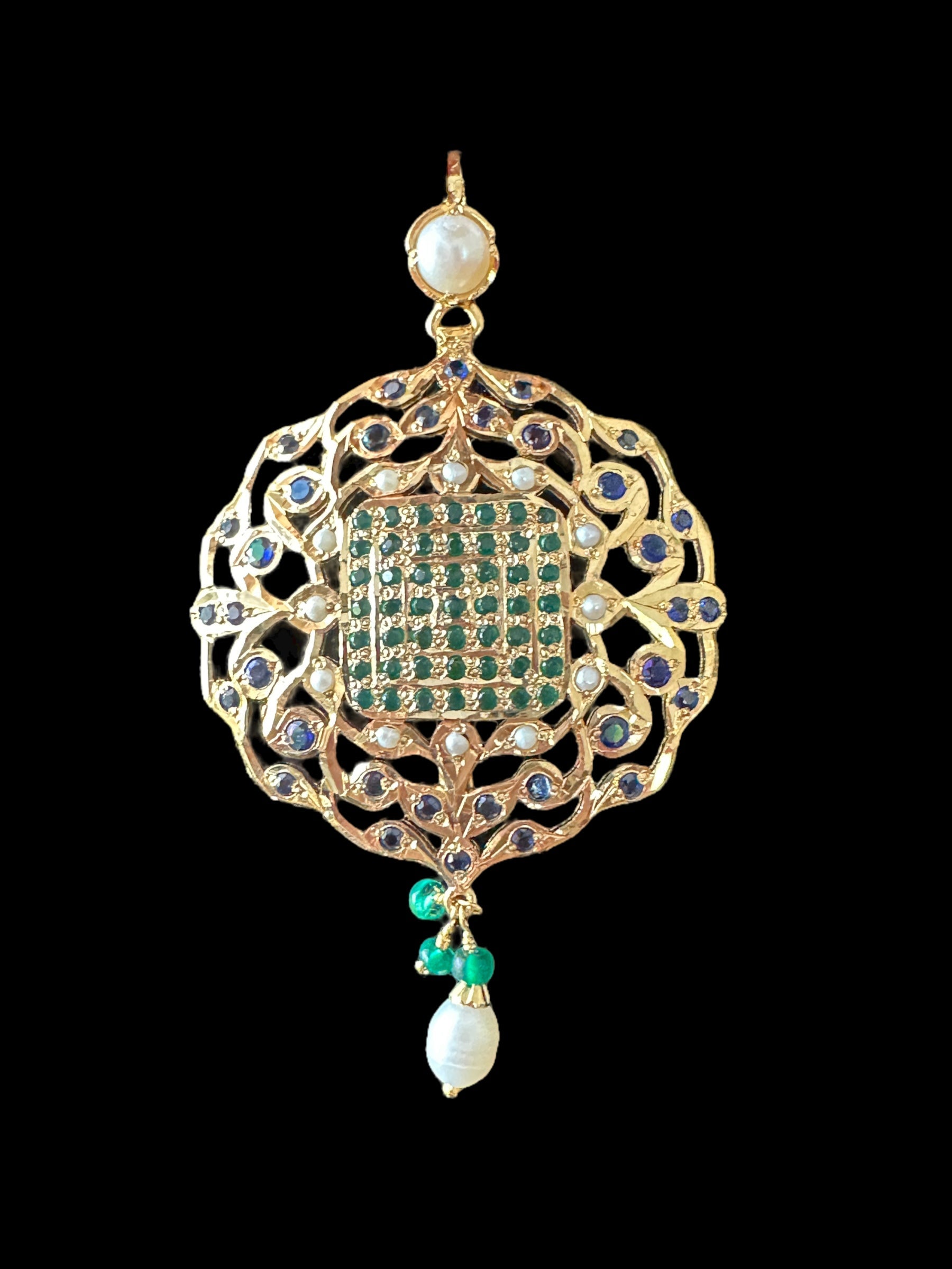 SAVERA Emerald sapphire gold plated silver pendant set ( READY TO SHIP )