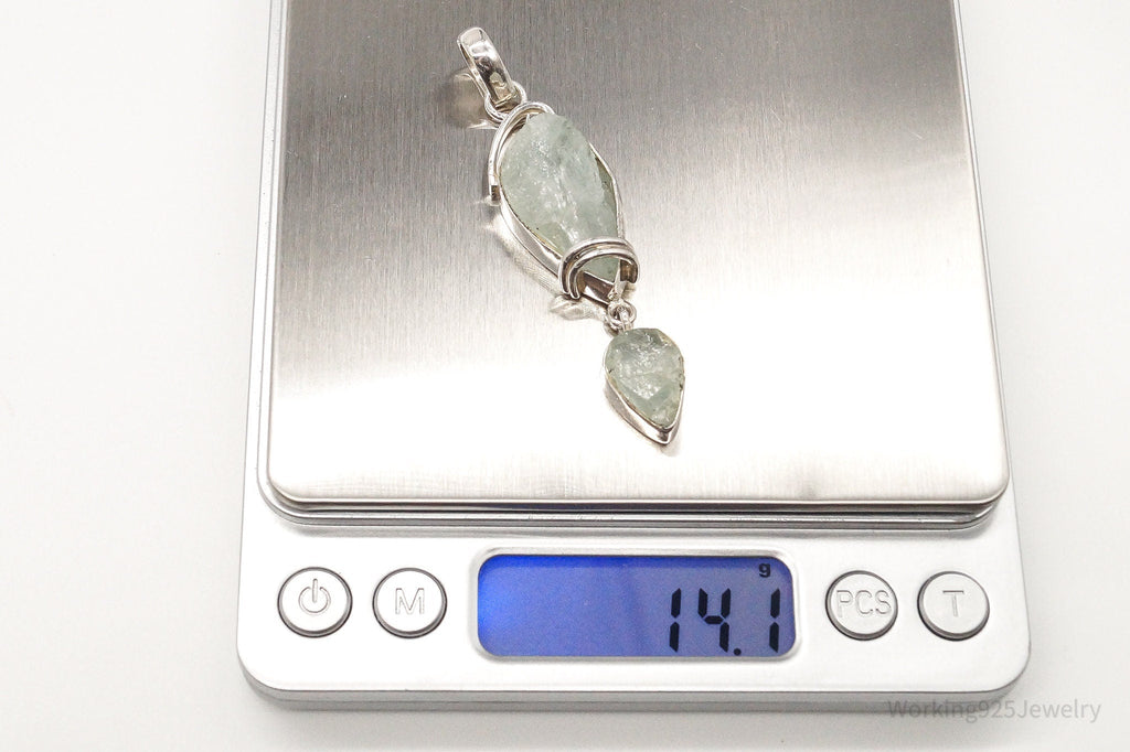 Vintage Designer SJ Large Green Calcite Sterling Silver Pendant