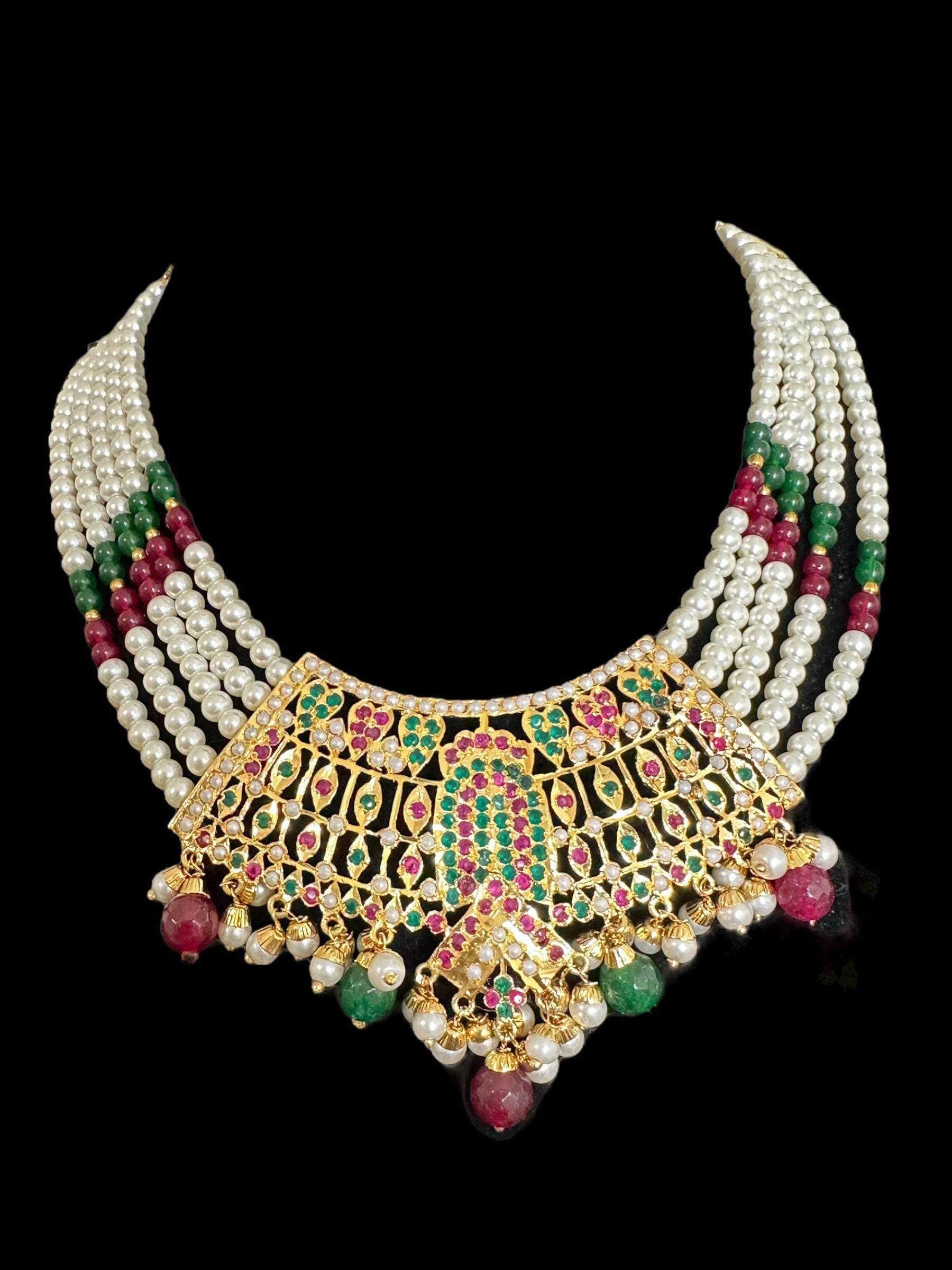 DNS67 Khudra punjabi Jadau necklace set in Ruby emerald  ( READY TO SHIP )