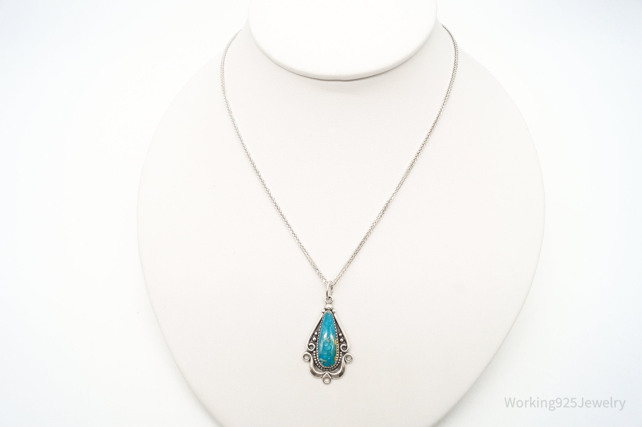 Vintage Native American Bell Trading Post Turquoise Sterling Silver Necklace