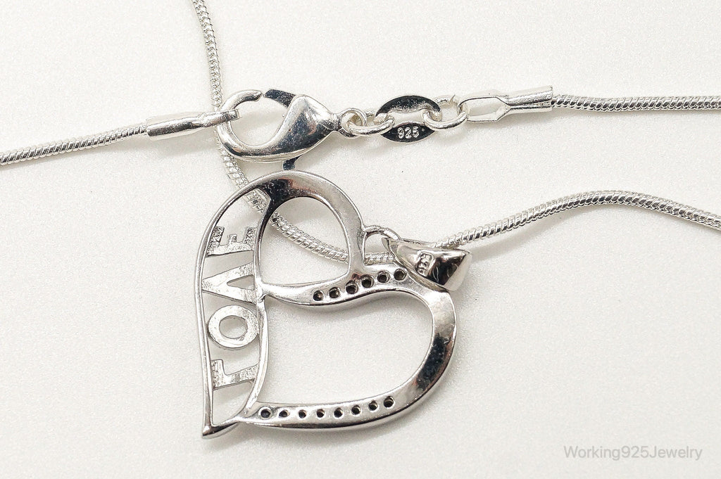 Sapphire Heart "LOVE" Sterling Silver Necklace