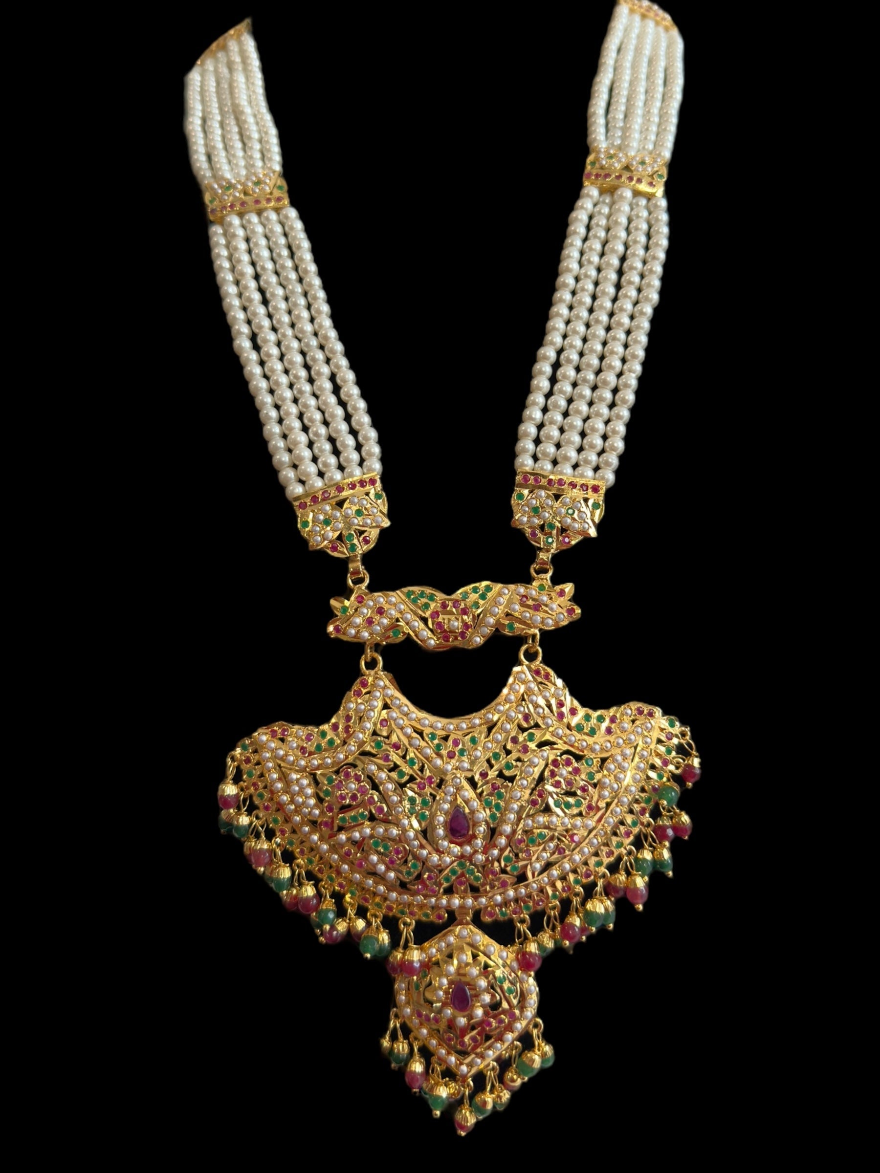 DLN87 Yashvi jadau rani haar in ruby emerald ( READY TO SHIP )