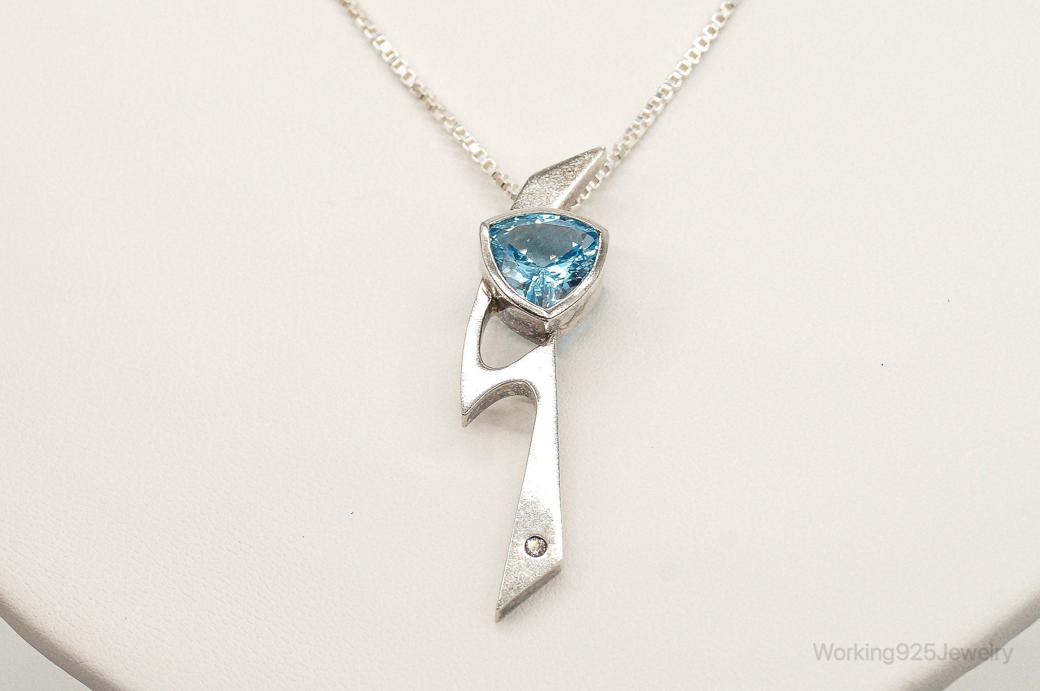 Vintage Blue Topaz Diamond Sterling Silver Necklace