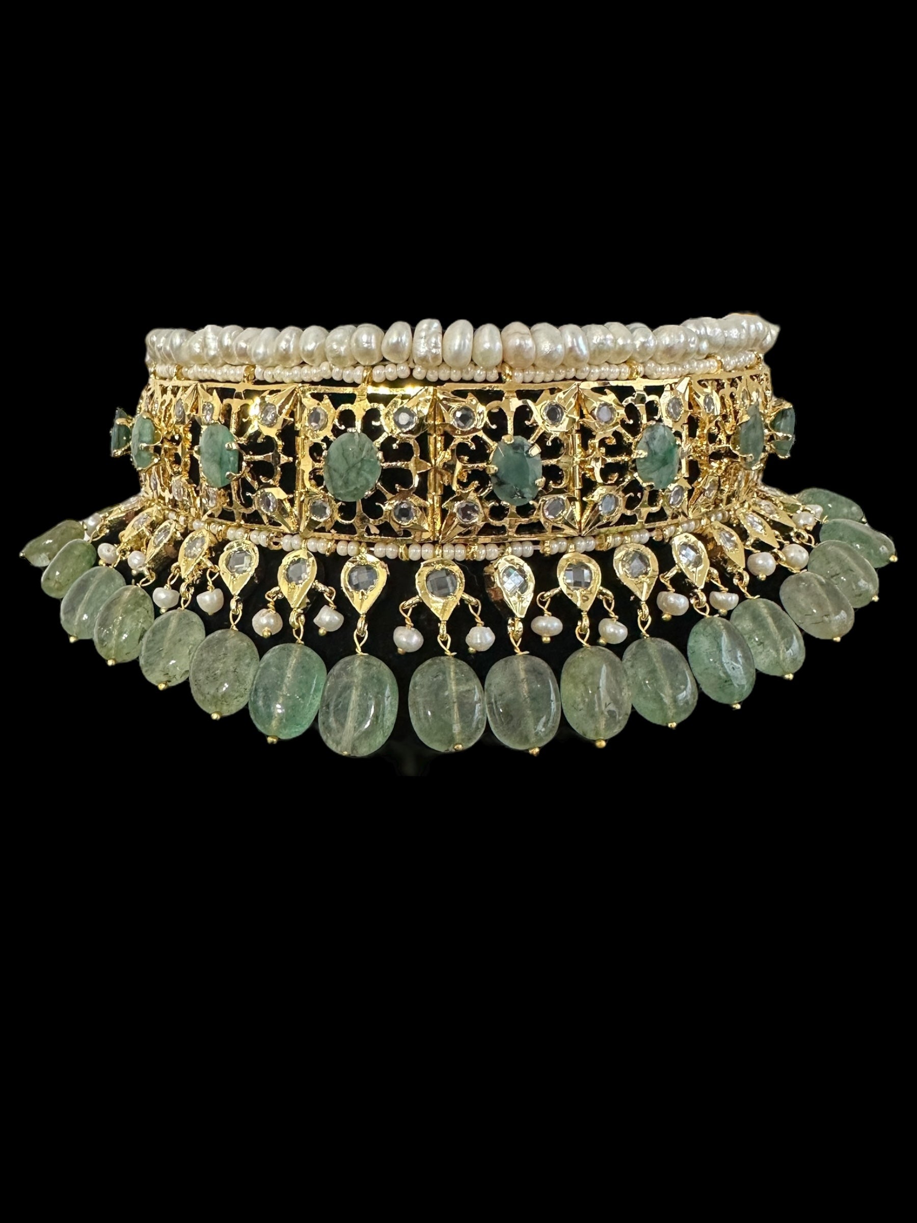 BR498 Insia bridal jadavi lacha satlada set in emeralds , ( READY TO SHIP )