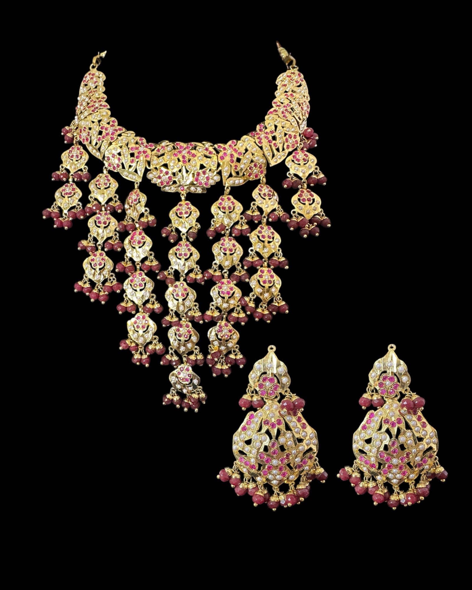 C567 Mehera bridal choker set in ruby pearl combination ( READY TO SHIP )