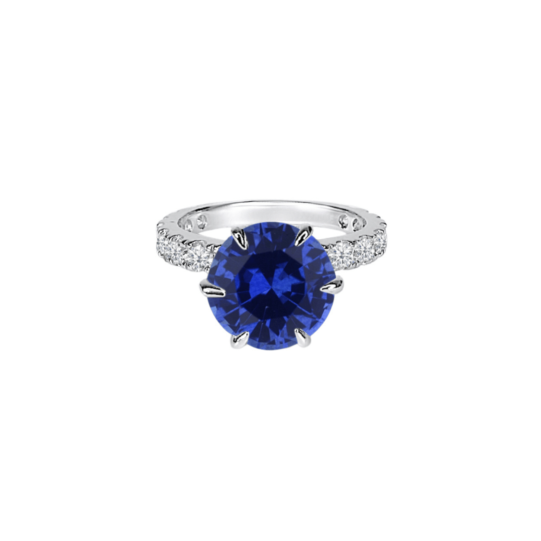 3.5ct Round Brilliant Cut Lab Blue Sapphire Double Hidden Halo Ring