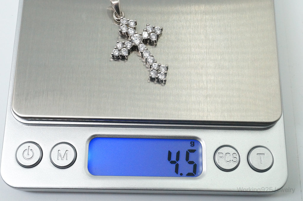 Vintage Cubic Zirconia Cross Sterling Silver Necklace Pendant
