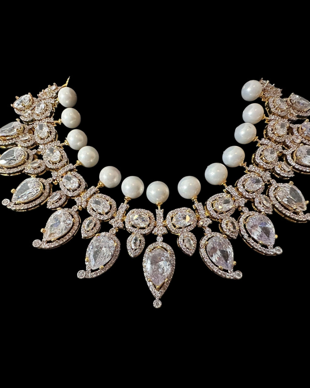 DNS202 Anmol necklace set in zircons and pearls ( READY TO SHIP )