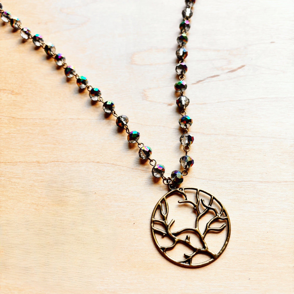 **Indigo Faceted Beaded Necklace w/ Tree of Life 257k