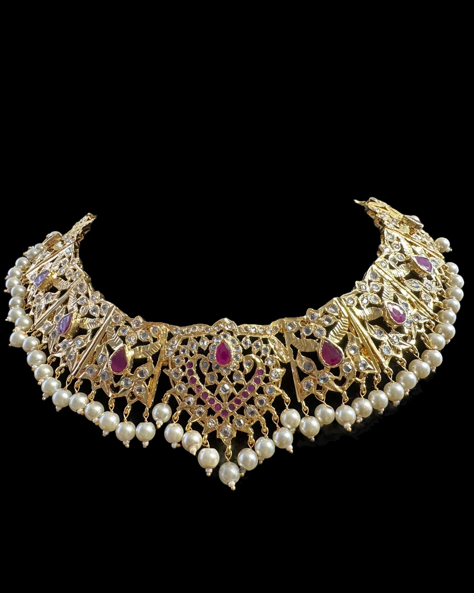 DNS176 necklace in pearls and rubies ( SHIPS IN 4 WEEKS  )