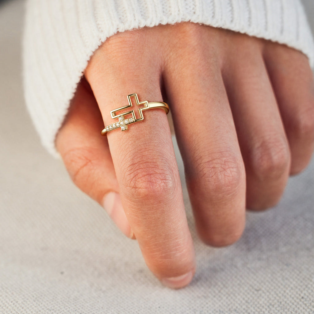 Double Hollow Cross And Infinity Ring