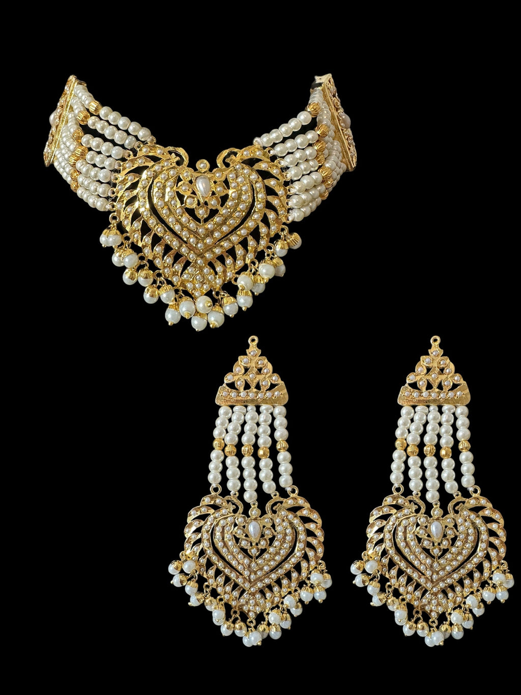 BR479 Insha pearl jadau bridal set in shell pearls ( SHIPS IN 4 WEEKS )
