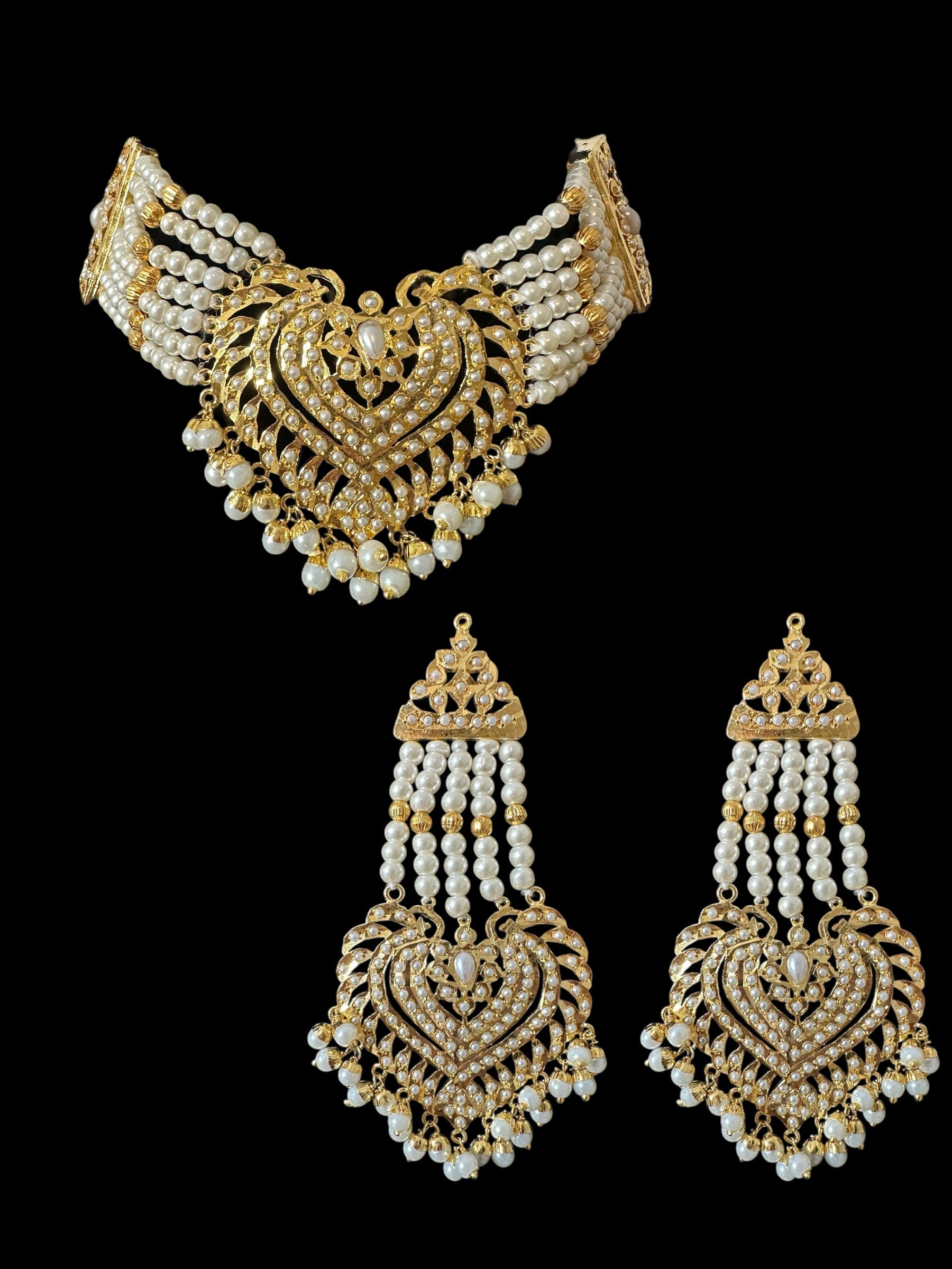 BR479 Insha pearl jadau bridal set in shell pearls ( SHIPS IN 4 WEEKS )