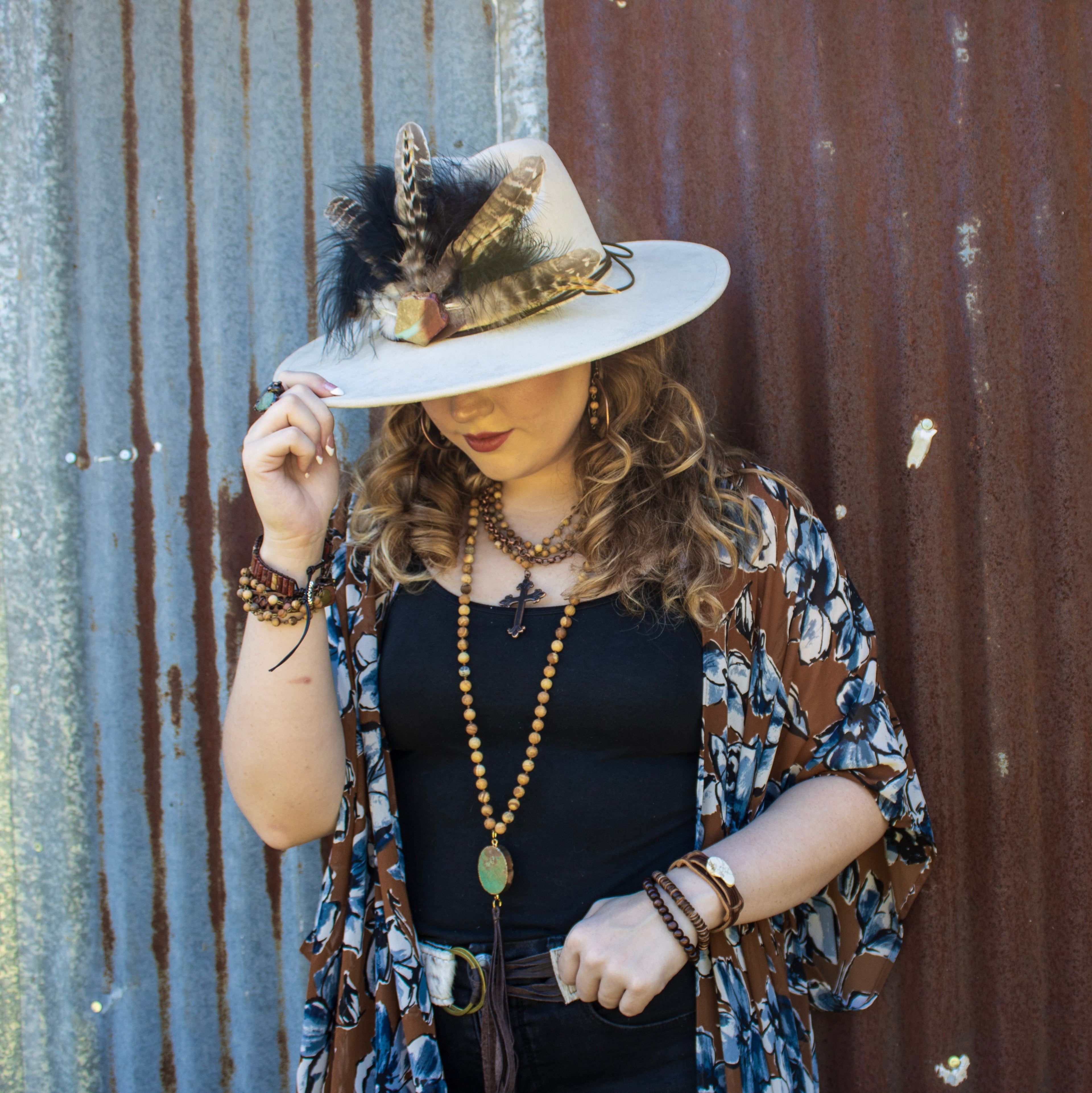 White Turquoise Chunk on Narrow Leather Cuff 005Y