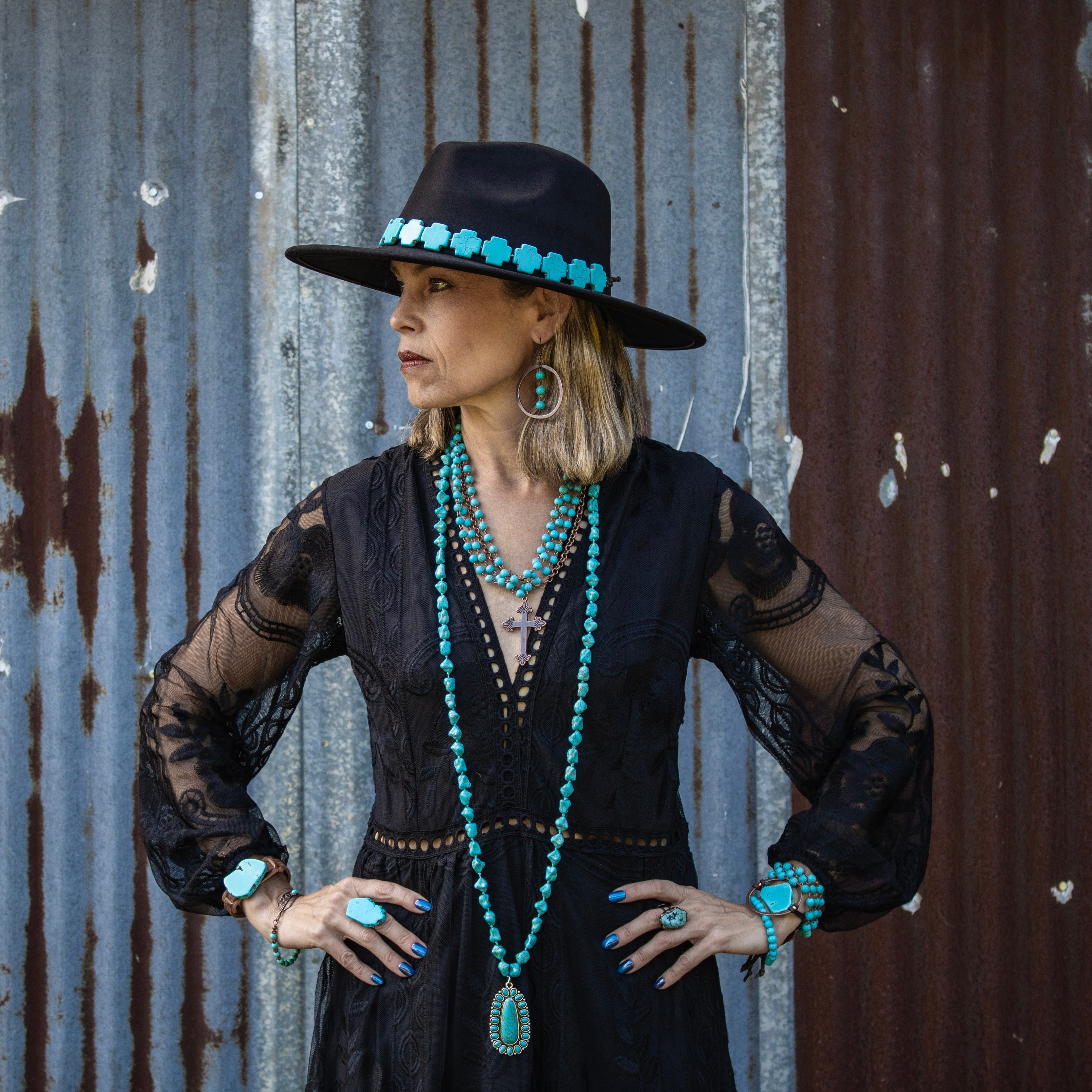 Blue Turquoise Slab on Narrow Leather Cuff 005W