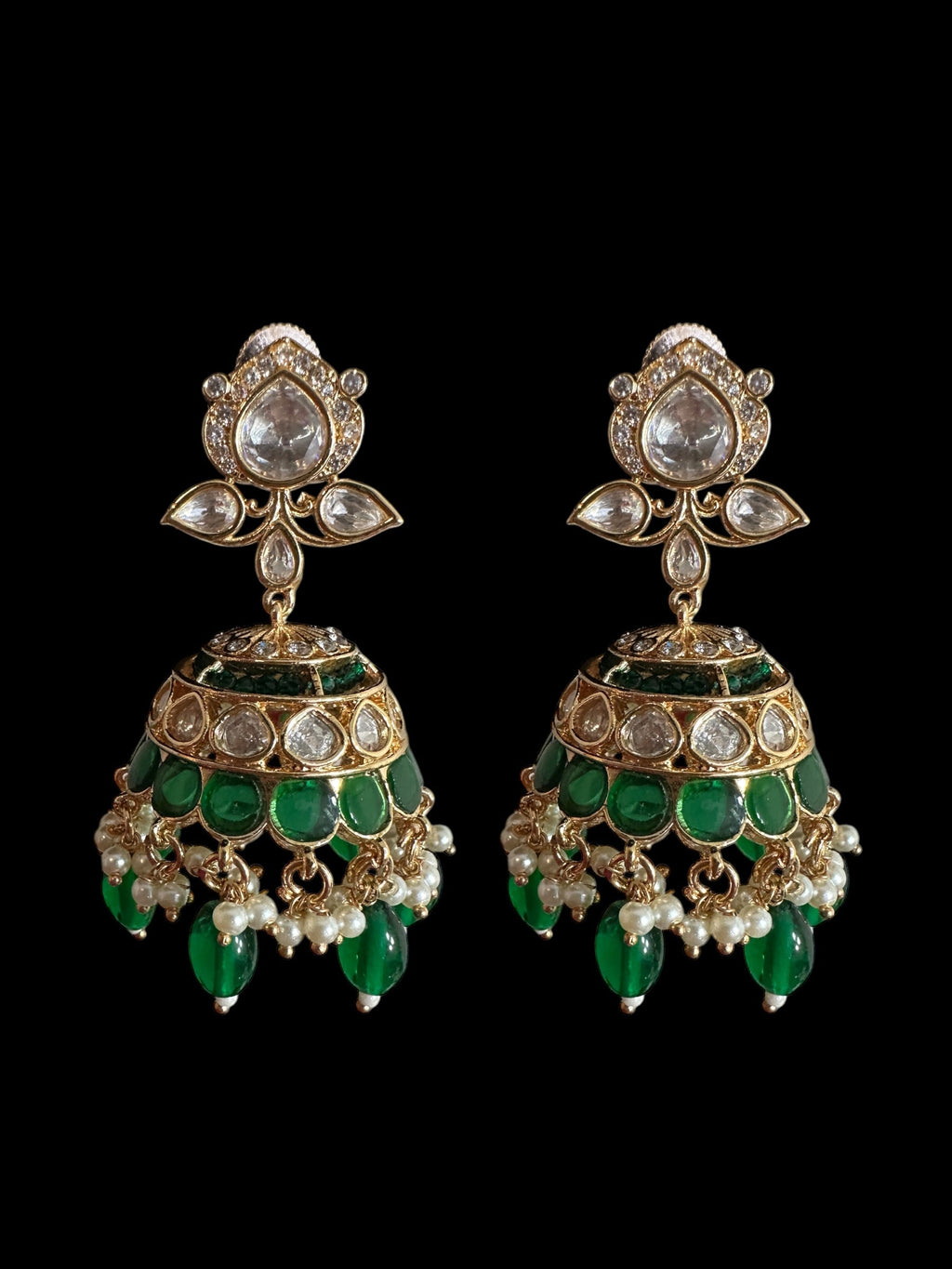 Savera Polki jhumka and tika set in green ( READY TO SHIP )