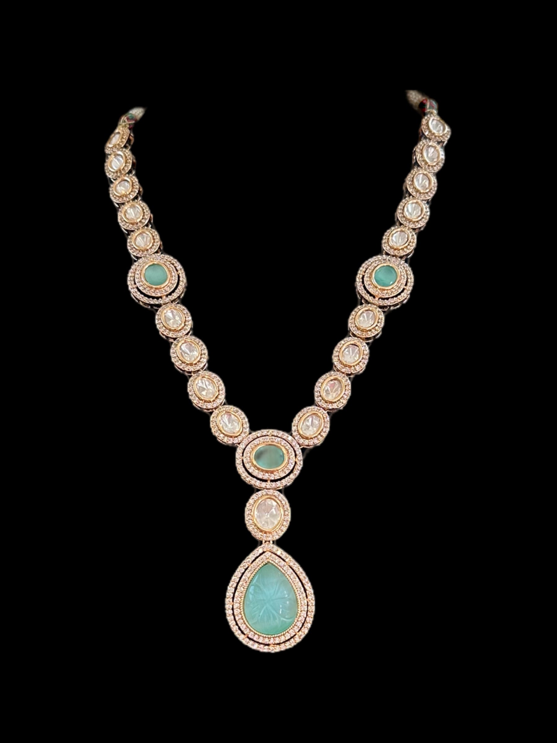 DNS54 Reema high quality Polki necklace set - mint blue  ( READY TO SHIP )