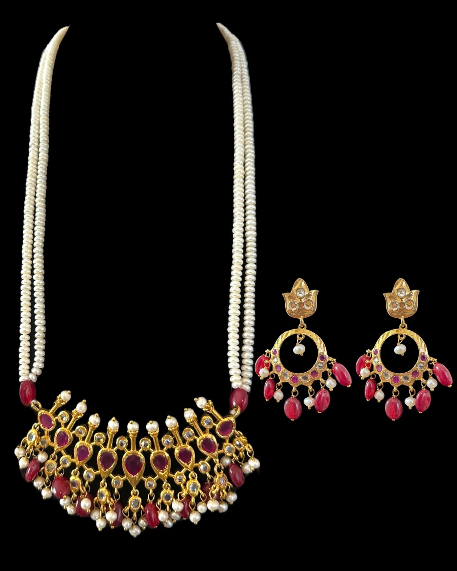 PS557 Hyderabadi / Nizami tirmani in fresh water pearls with chandbali( READY TO SHIP )