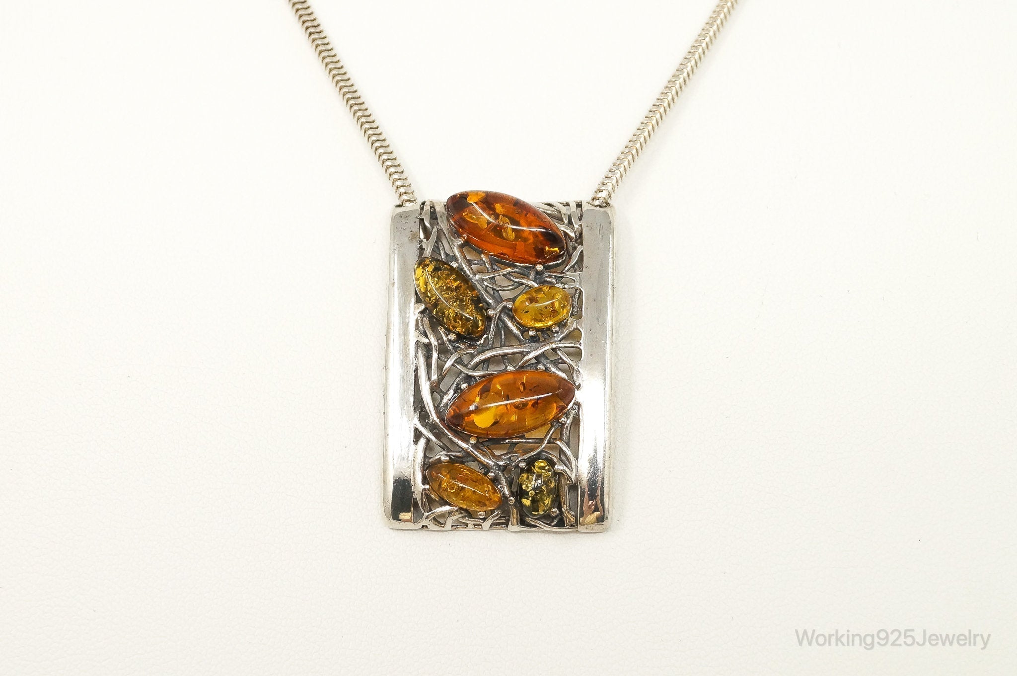 Vintage Multi Type Amber Sterling Silver Necklace