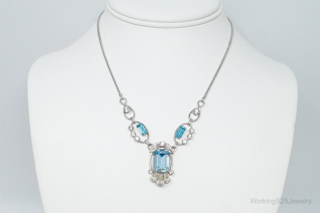 Vintage Designer Van Dell Blue Topaz Cubic Zirconia Sterling Silver Necklace