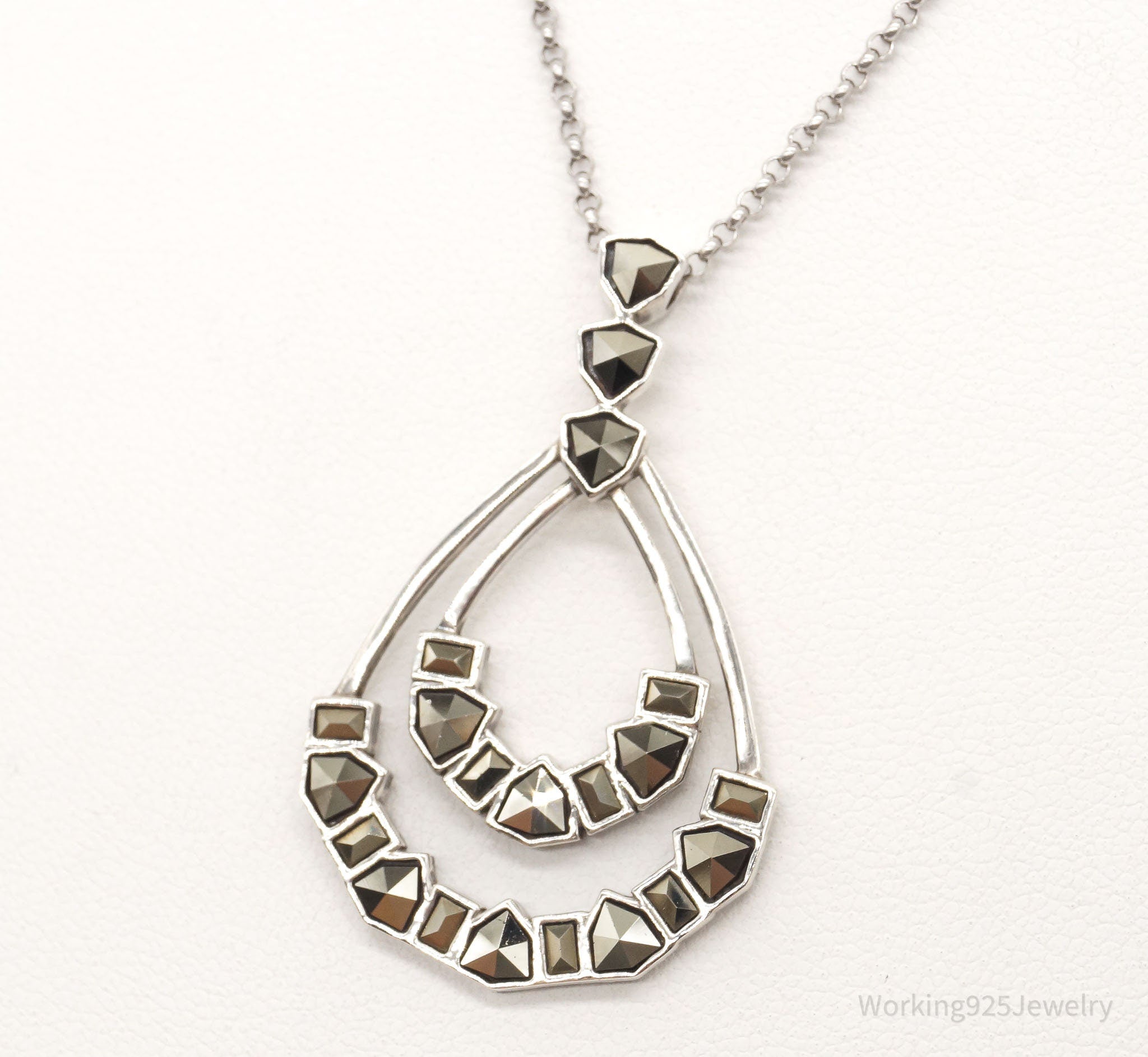 Vintage Designer Judith Jack Marcasite Sterling Silver Necklace