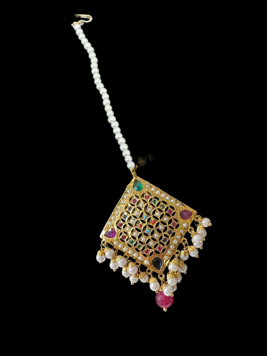 Jadau chandbali earrings tika in Navratan ( READY TO SHIP )