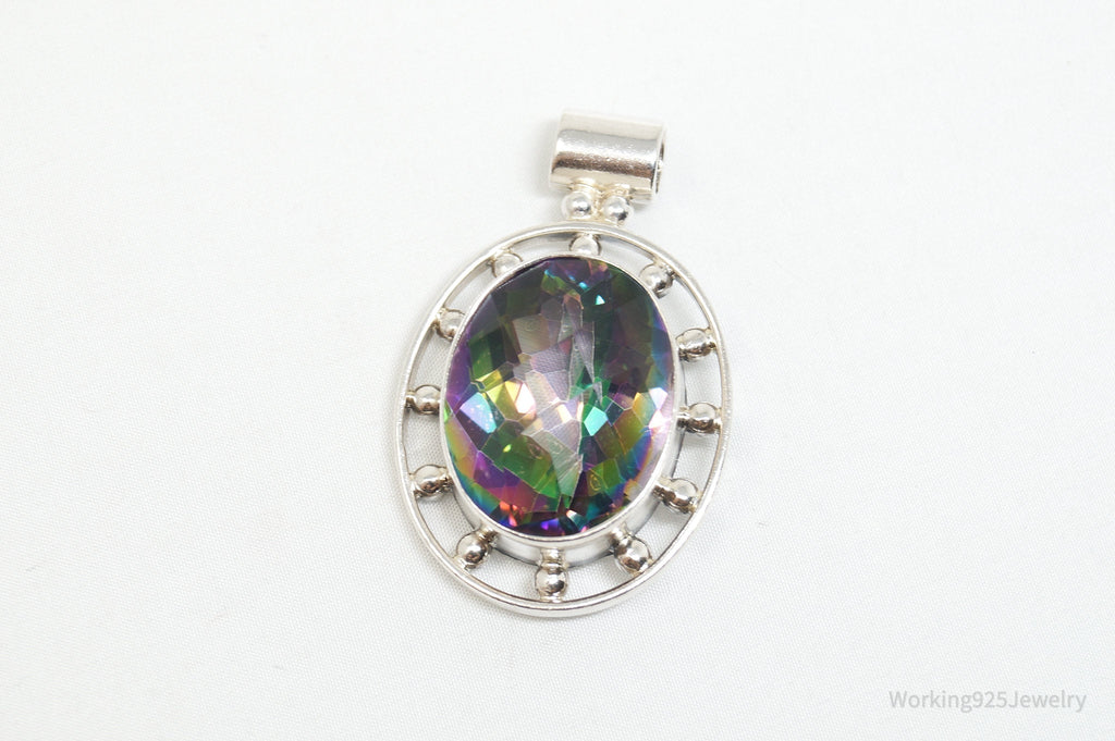 Vintage Large Mystic Topaz Sterling Silver Necklace Pendant