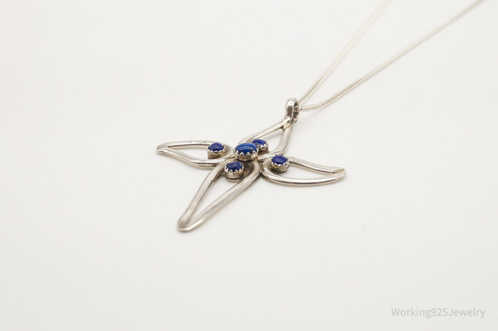 Vintage Native American FY Lapis Lazuli Sterling Silver Cross Necklace
