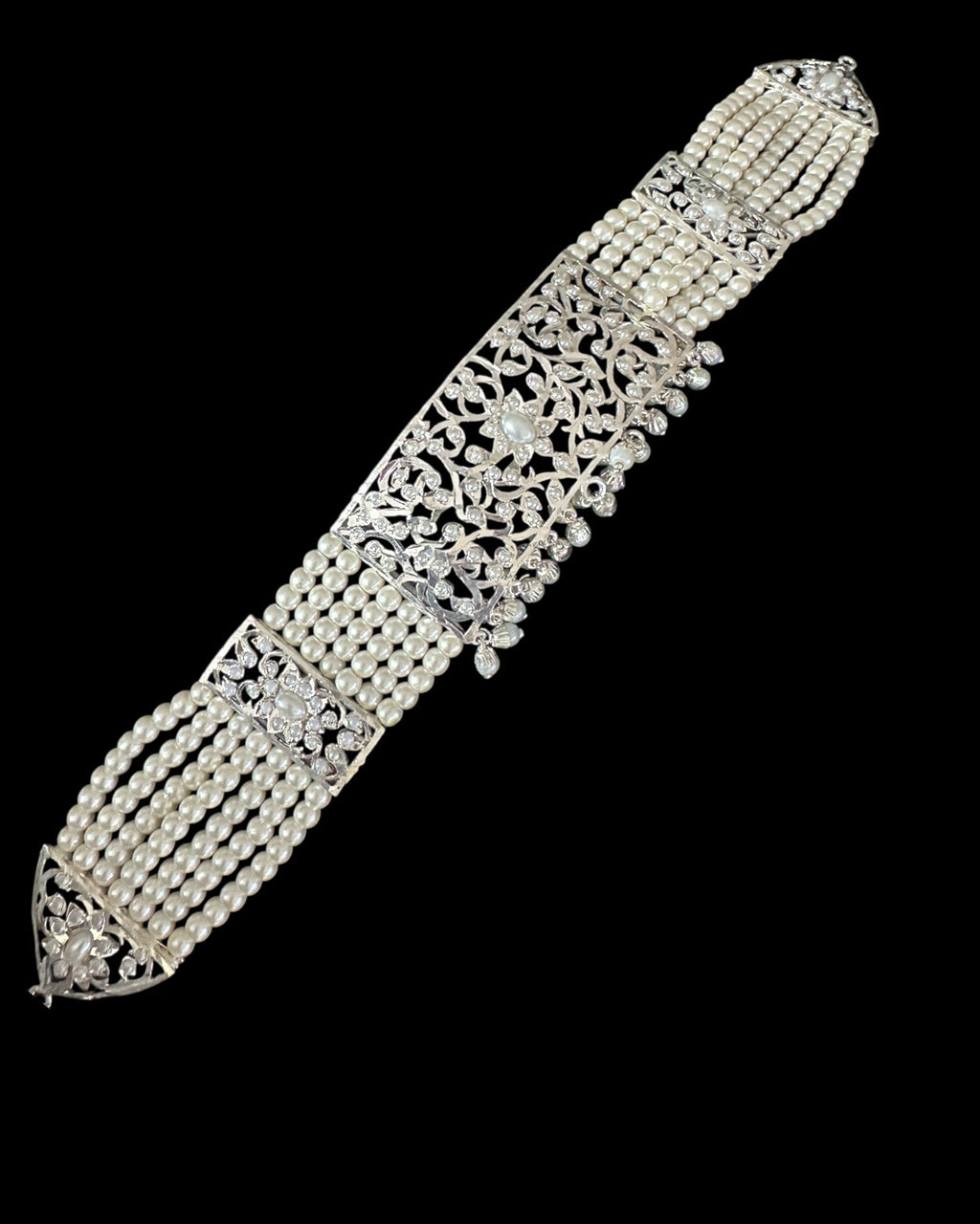 C569 Silver plated jadau choker in pearls ( SHIPS IN 4 WEEKS )