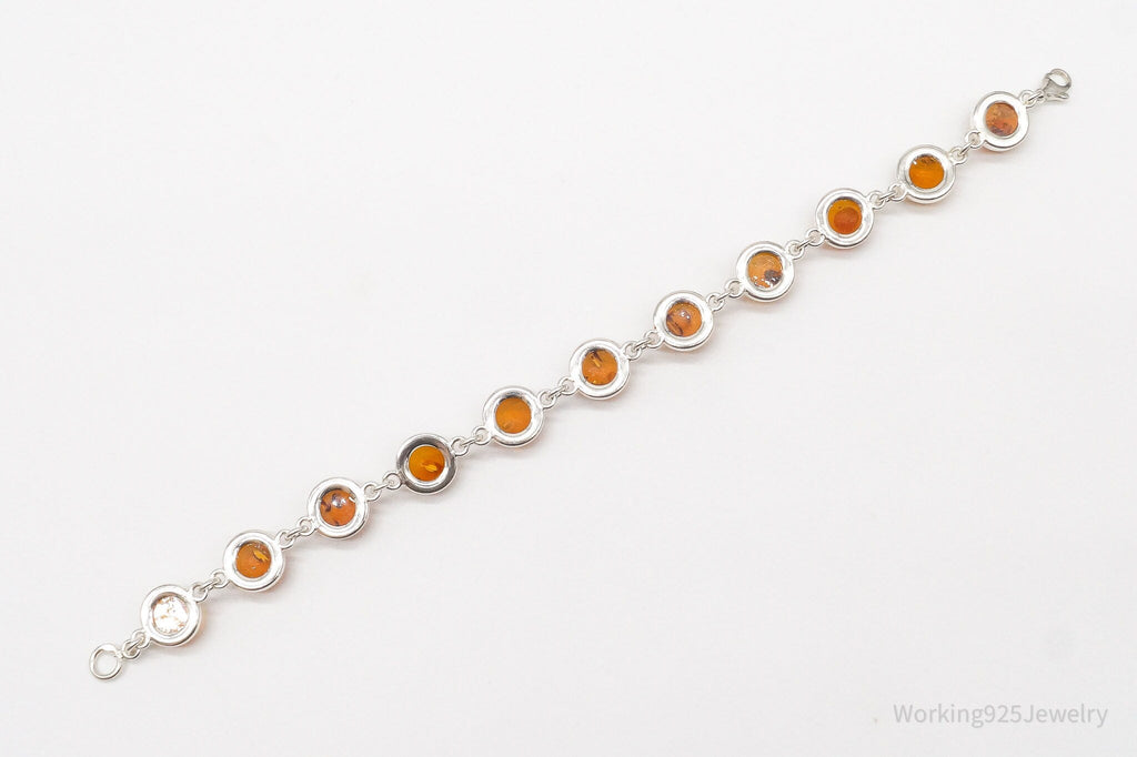 Vintage Amber Modernist Sterling Silver Bracelet