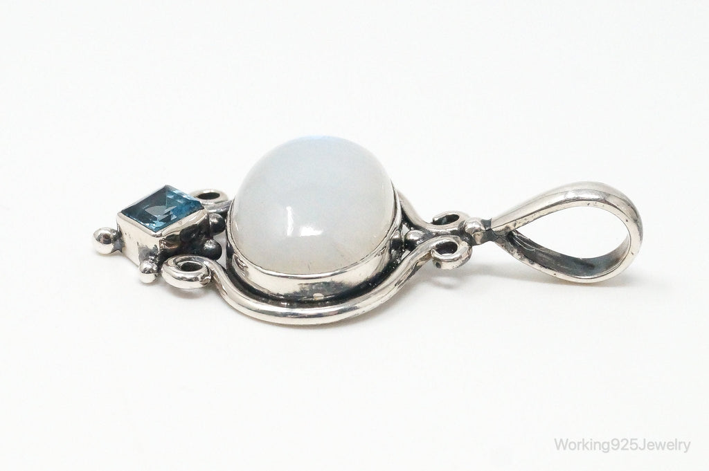 Vintage Blue Topaz Large Moonstone Sterling Necklace Pendant