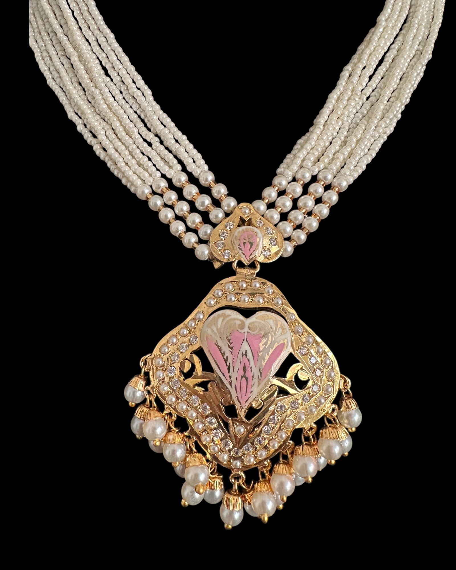 DNS192 punjabi Jadau necklace  set - pink &pearl    (READY TO SHIP)