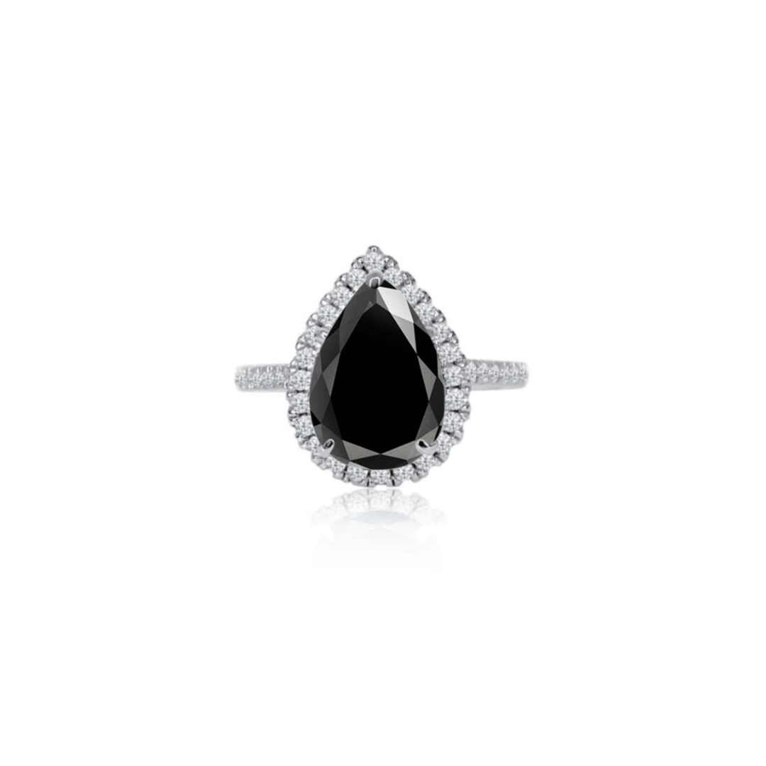 2.0ct Pear Cut Black Moissanite Halo Ring