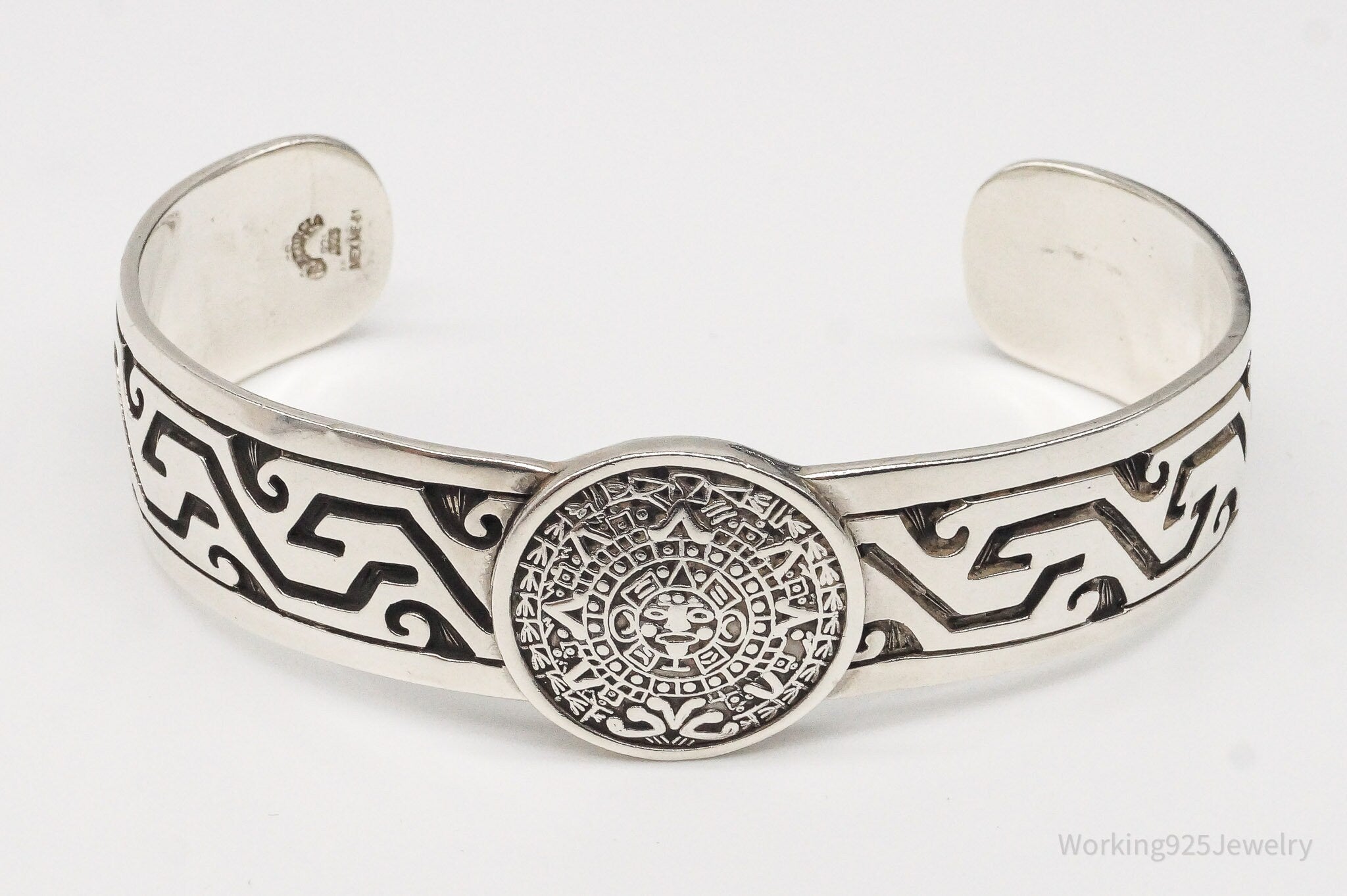 Vintage Escorcia Mexico Mayan Calendar Sterling Silver Cuff Bracelet