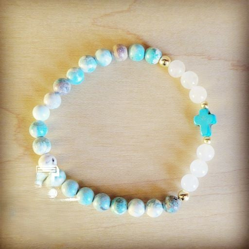 Natural Jade and Howlite Beaded Stretch Breacelet 806w